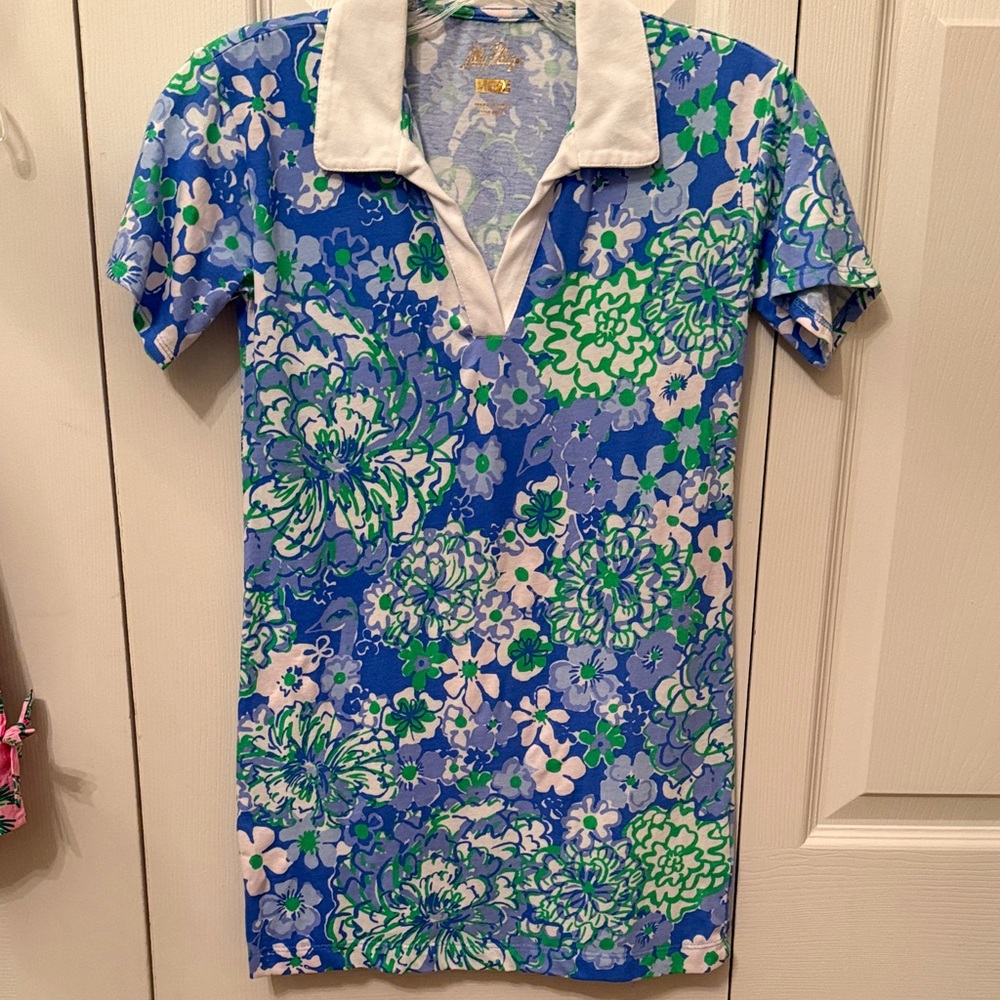 Lilly Pulitzer Blue, Green & White Floral Polo Dress - Kids